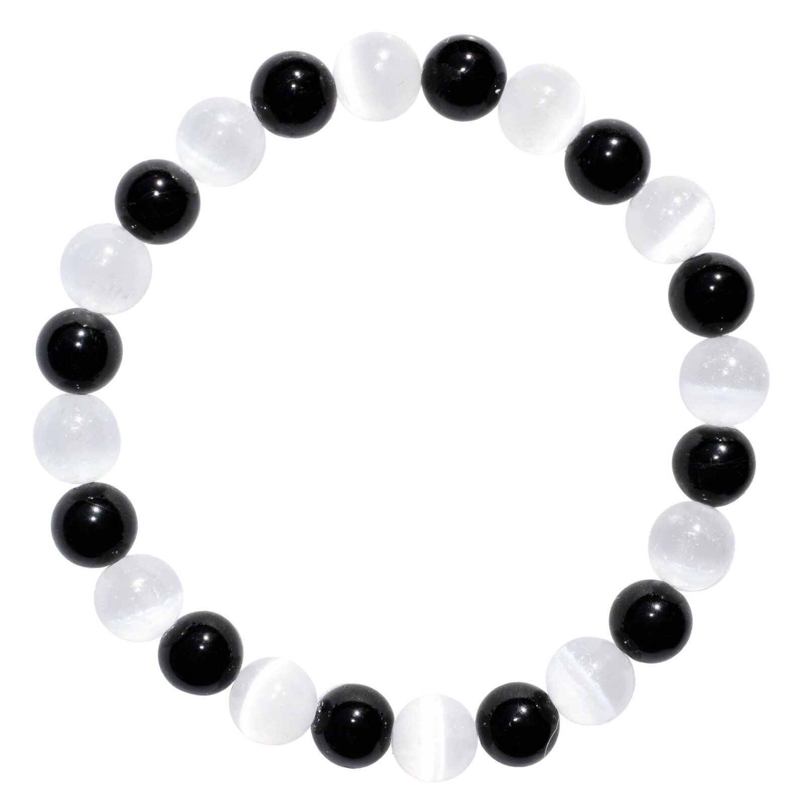 Natural Selenite & Black Tourmaline 8mm Bracelet 7.5″