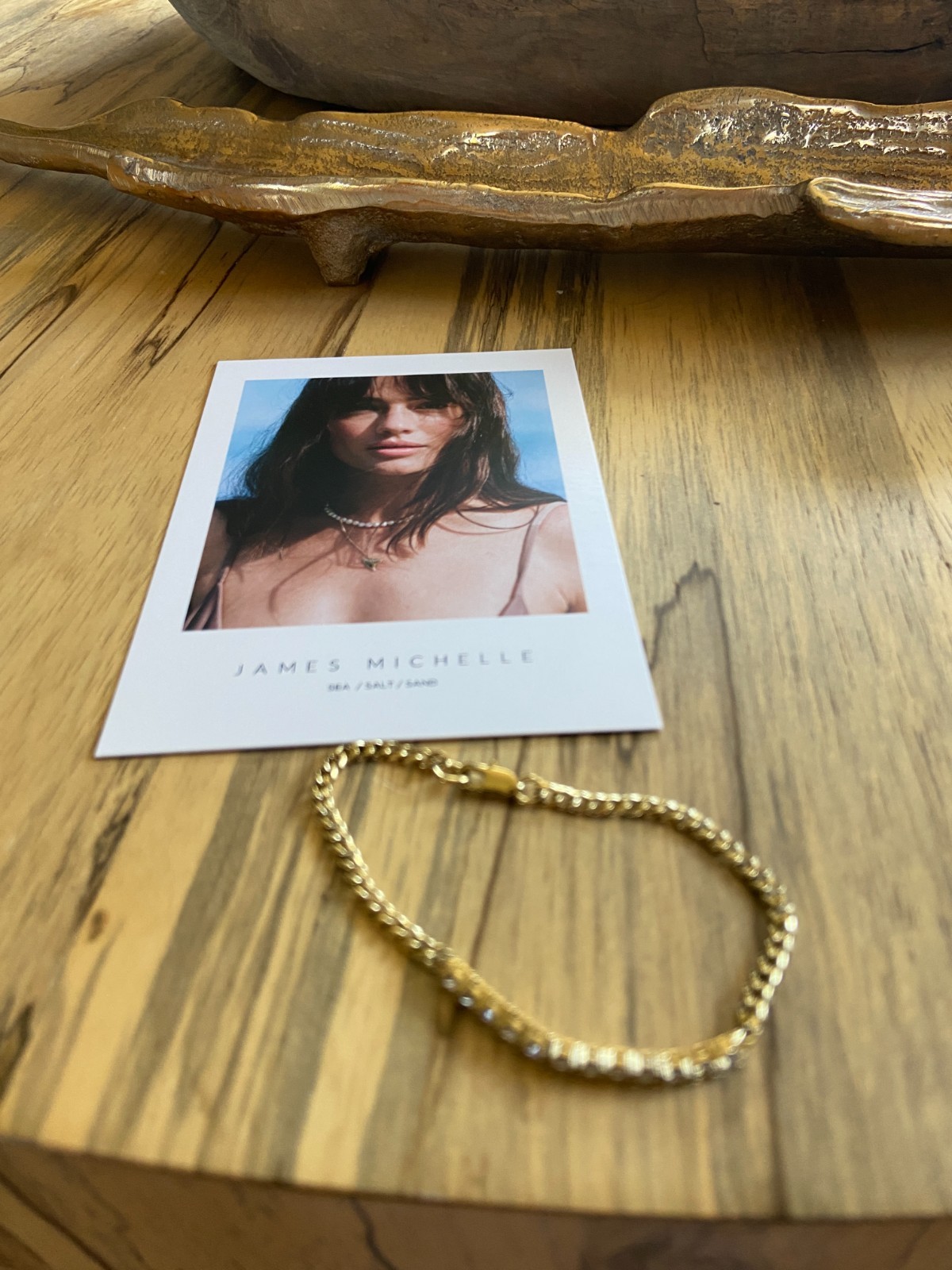 NEW $88 JAMES MICHELLE TENNIS CHAIN Bracelet ~GORGEOUS GOLD 7″