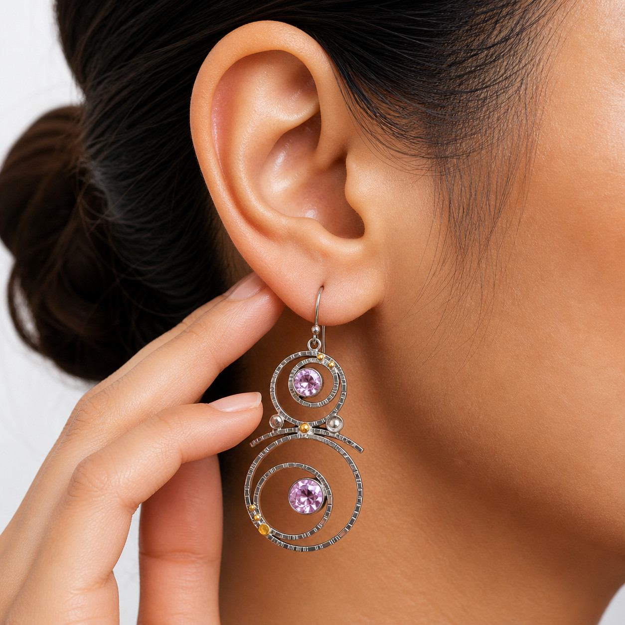 Morganite Gemstone Earrings 925 Silver Handcrafted Jewelry For Girlfriend 2.86”