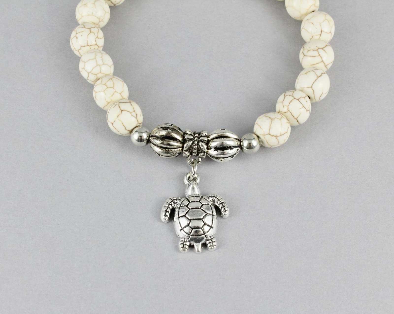turtle charm bracelet stretch Cream Silver stretchy tortoise beaded bracelet