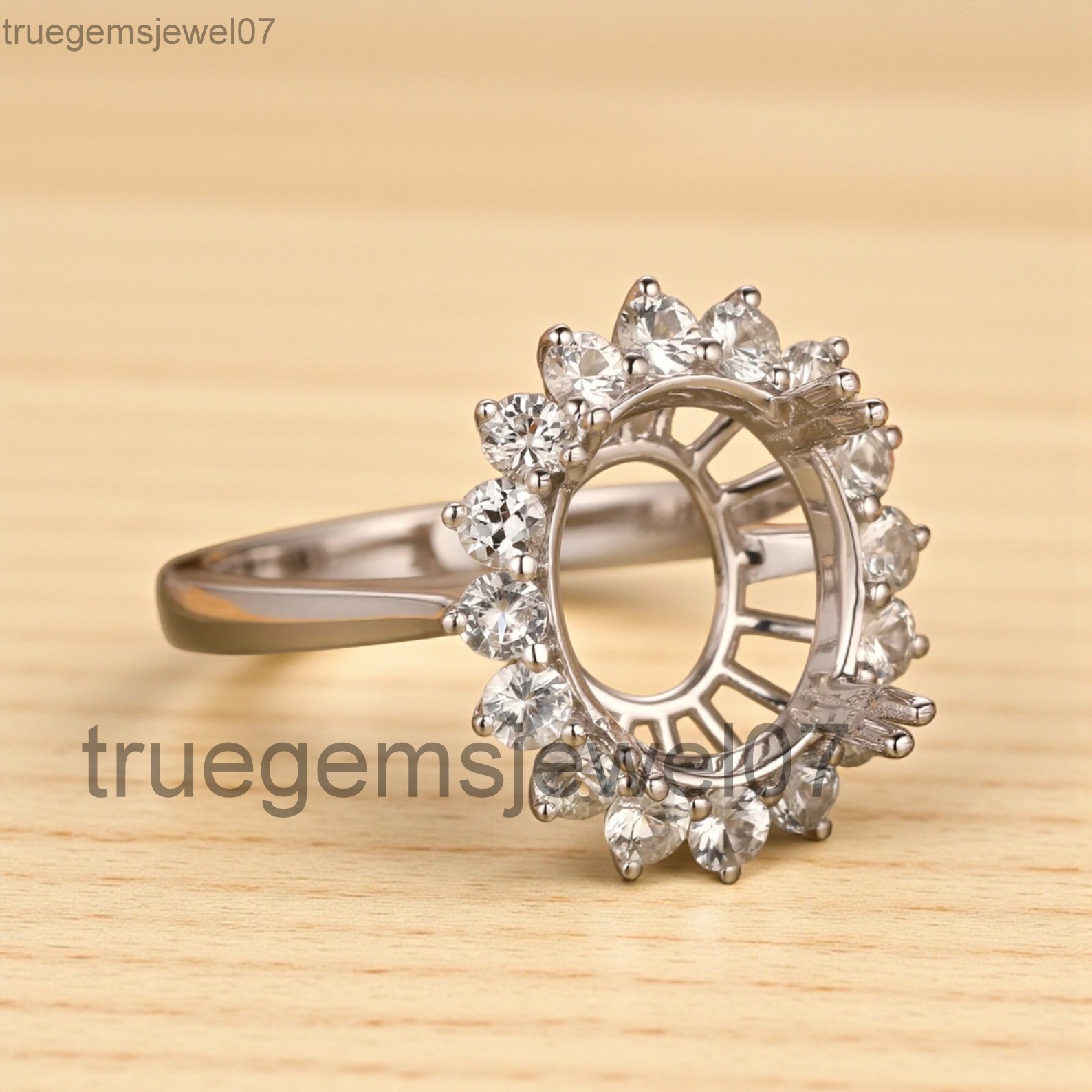 Semi Mount Engagement Ring Oval Cut 9x11mm 925 Sterling Silver Ring For Women