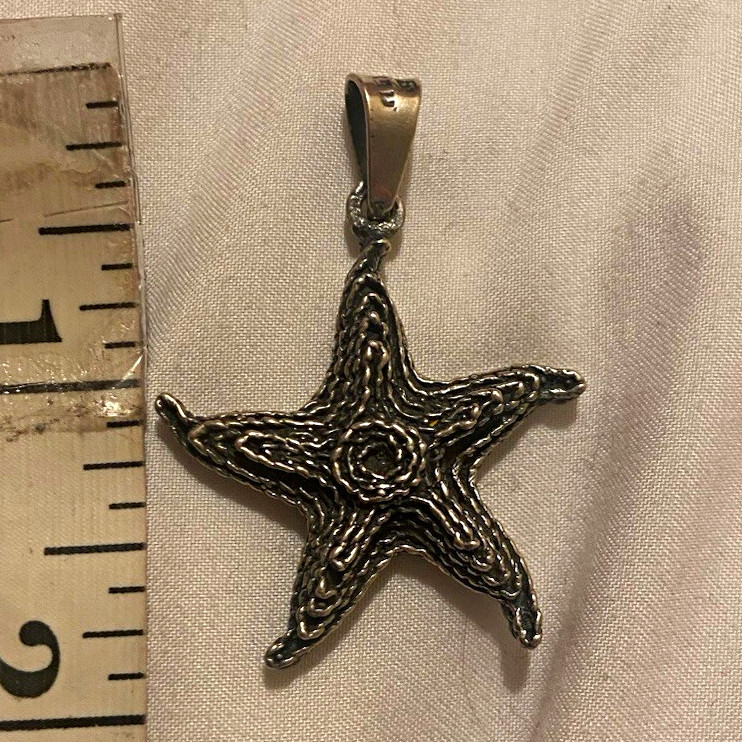 Sterling silver Metal Starfish Charm Pendant w/ Bail 1.5in Beach Sea Life Theme