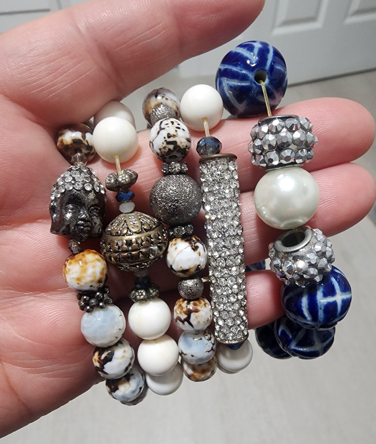 Lot of 3 Multicolor Beaded Stretch Charm Bracelets Stackable Round Beads