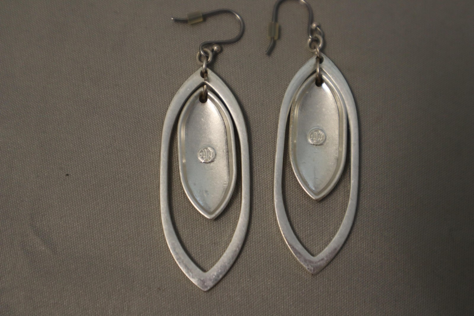Silver Leaf Dangle Drop Earrings Womens Long Hook Textured Boho Metal