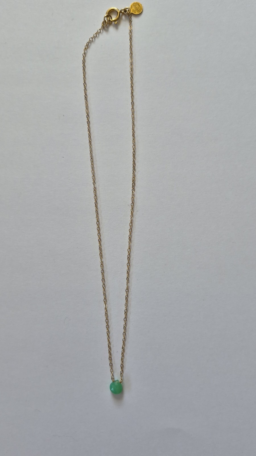 Leila Necklace Lite Green Faceted Stone Gold Filled 16″ Chain Spring Ring Clasp