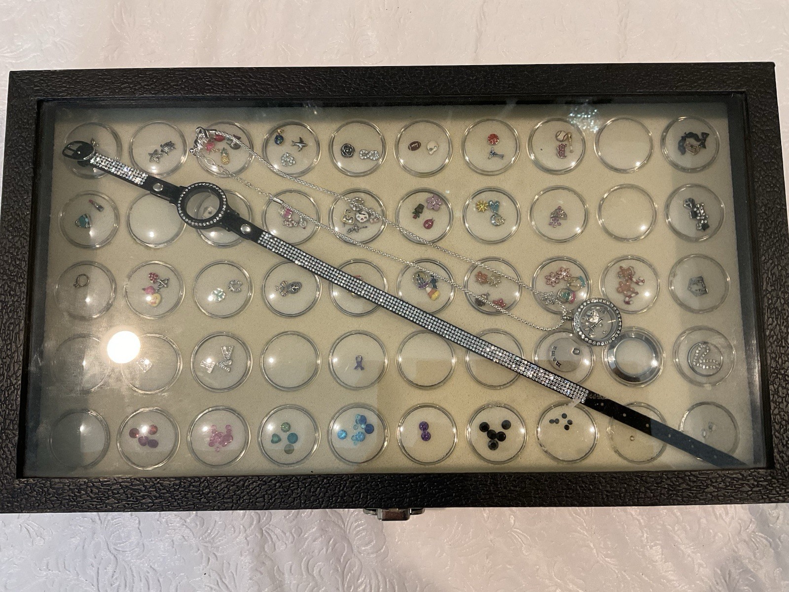 ORIGAMI OWL Lot With Necklace,bracelet,125+charms & gems ,and storage case