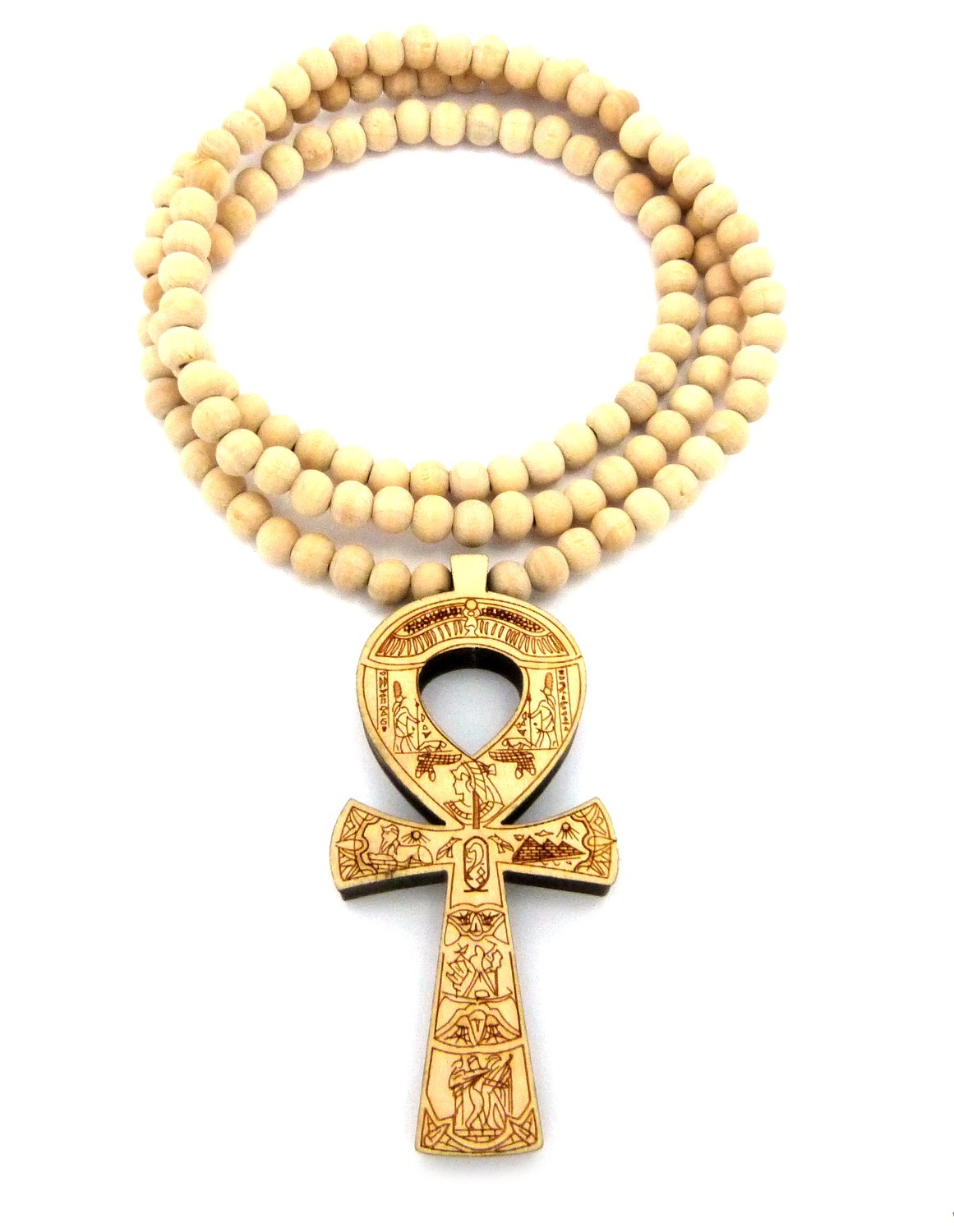 NEW ANKH CROSS GOOD QUALITY WOOD PENDANT 8mm/36″ WOODEN BEAD NECKLACE XJ224