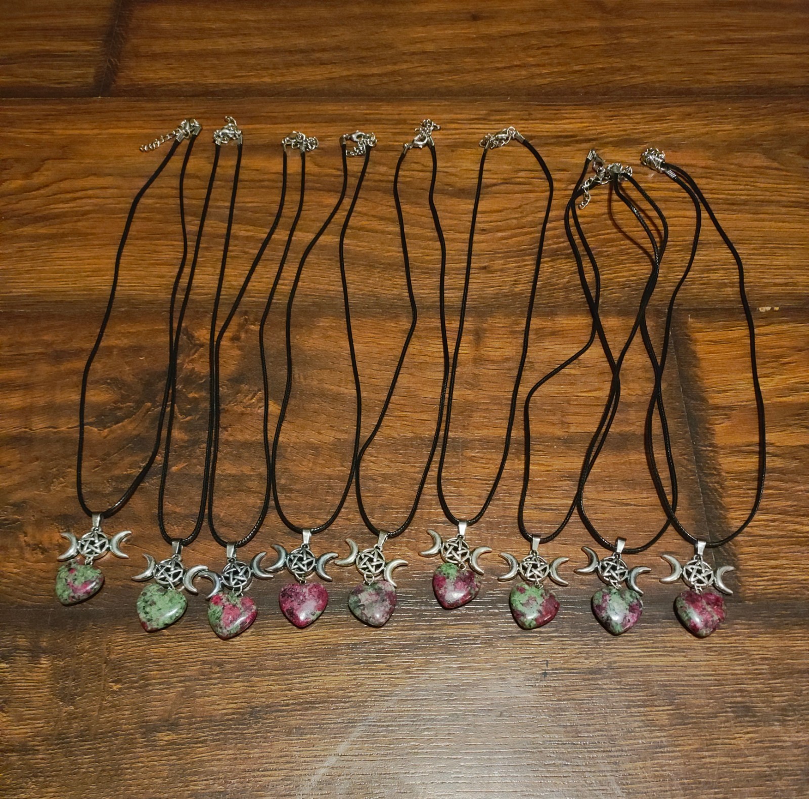 Ruby in Zoisite Heart Gemstone Triple Moon Goddess Necklace ST