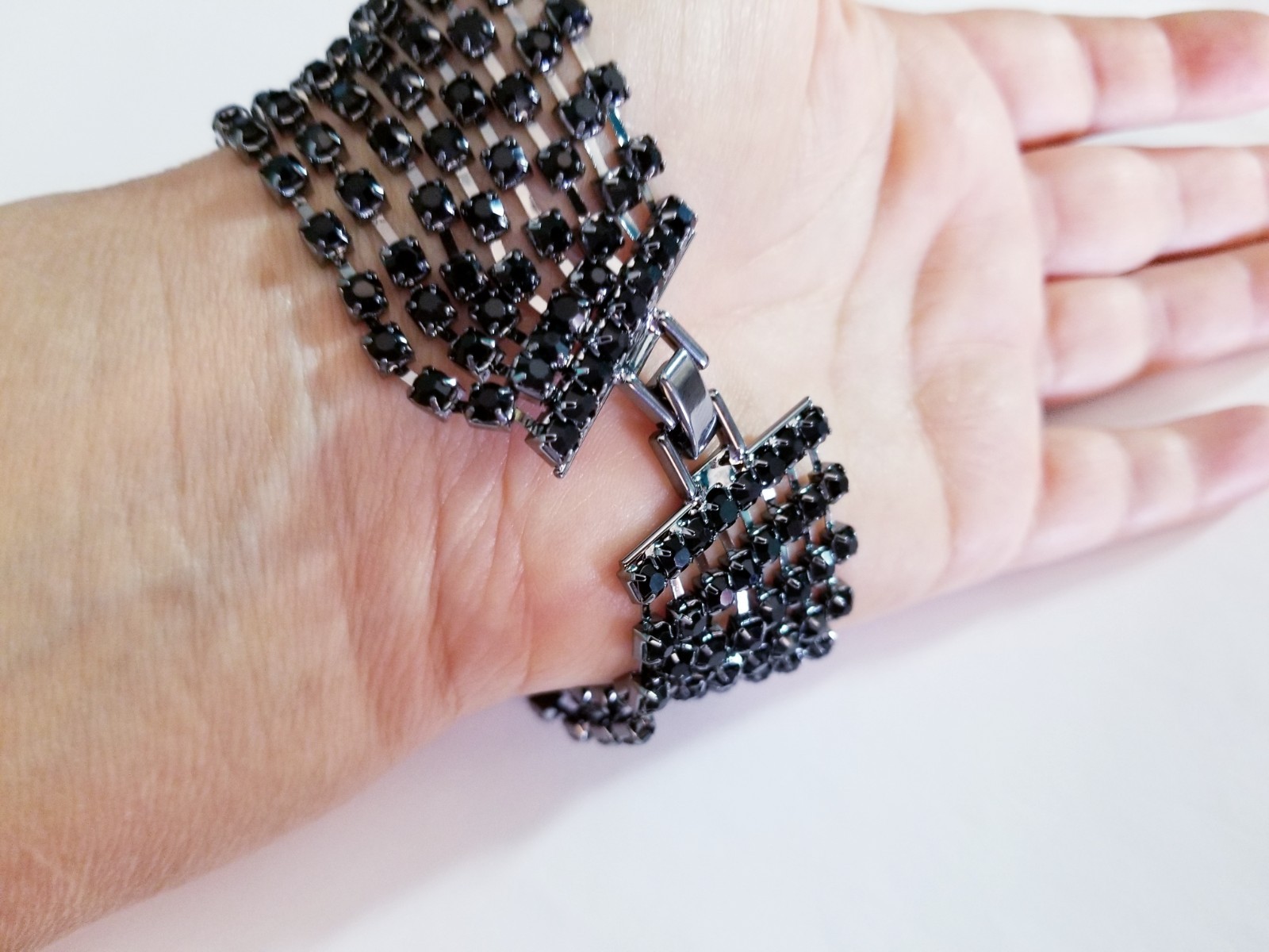 Black Rhinestone Bracelet Prom Pageant Statement Drag Wedding Gothic Jewelry