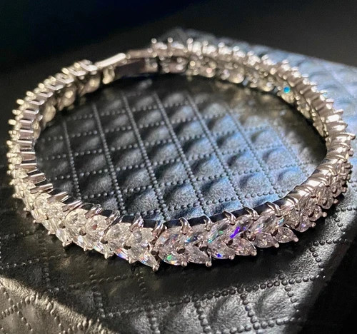19 CTW Marquise Simulated Diamond Tennis Bracelet White Gold Plated Bridal Gift
