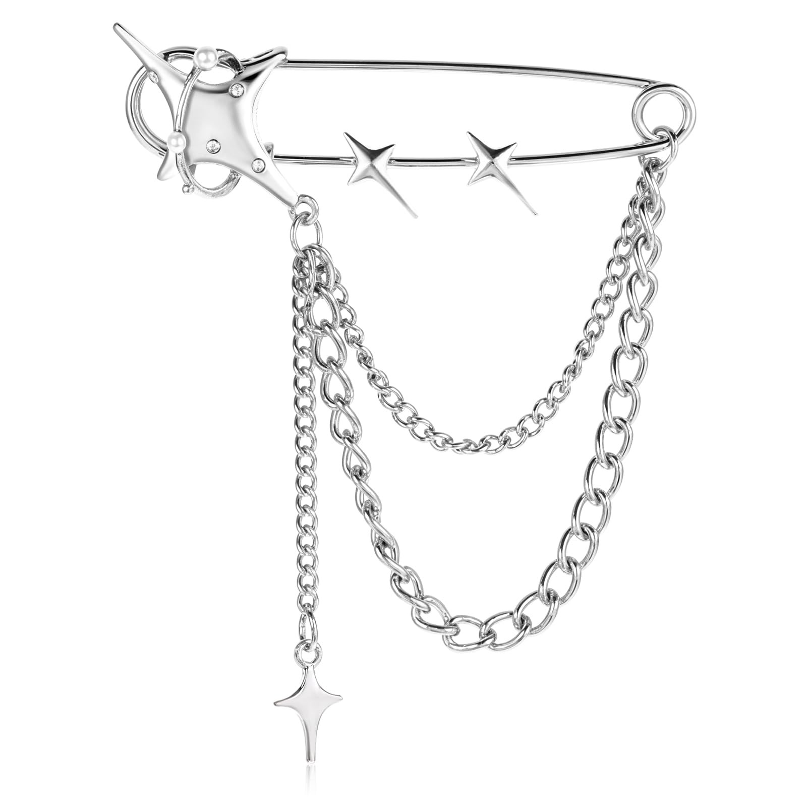 Mabor Silver Star Brooch Pins for Women Star Tassel Chain Brooch Collar Pins …