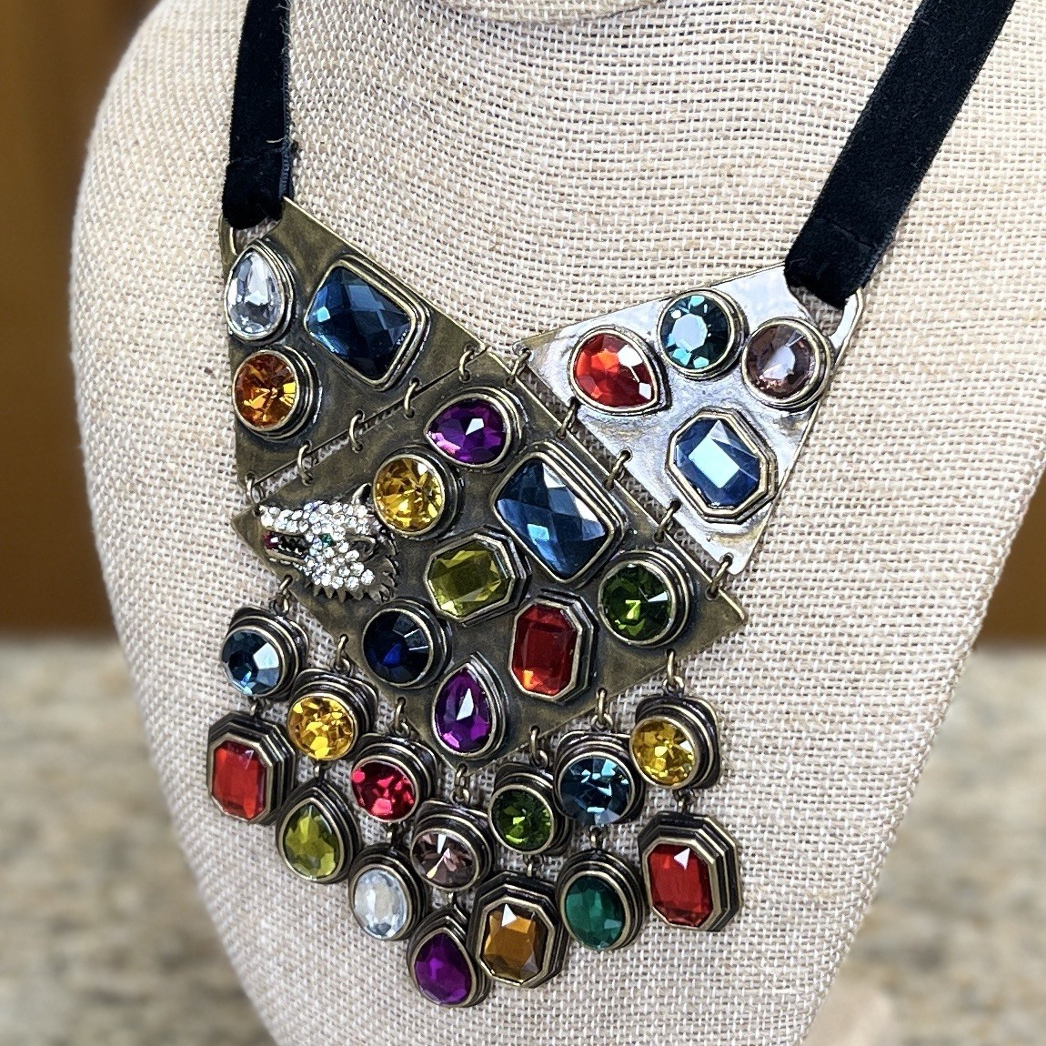 Loulou de la Falaise Multicolor Statement Bib Necklace with Gem Accents with Box
