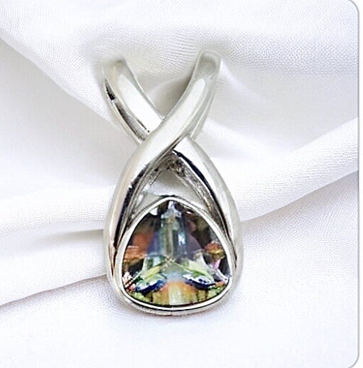 Lia Sophia “Mystic Fire” Silver Tone Color Changing Crystal Stone Pendant Slide