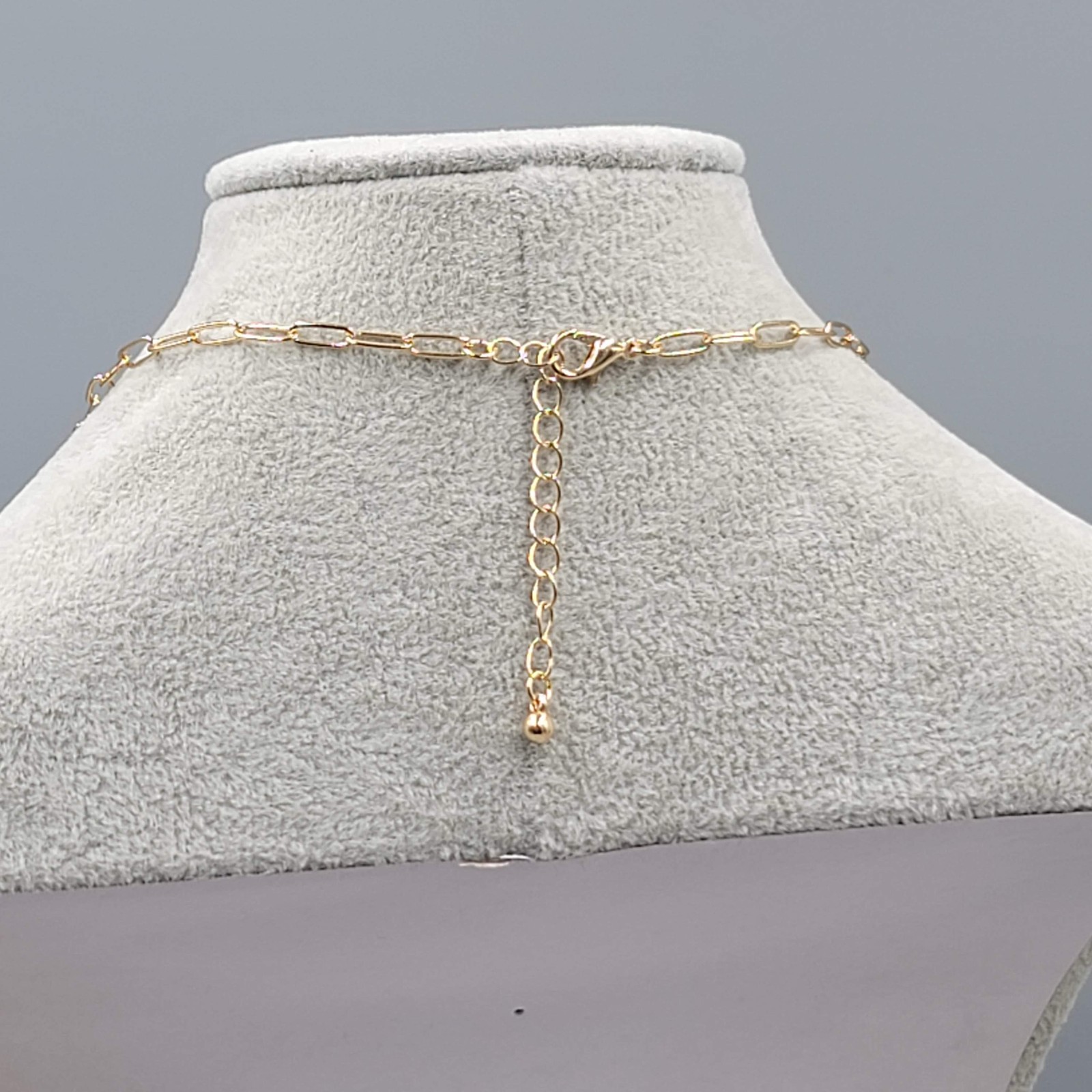 Marquise Crystal Pendant Choker Necklace Gold tone Chain Link 14″-16″