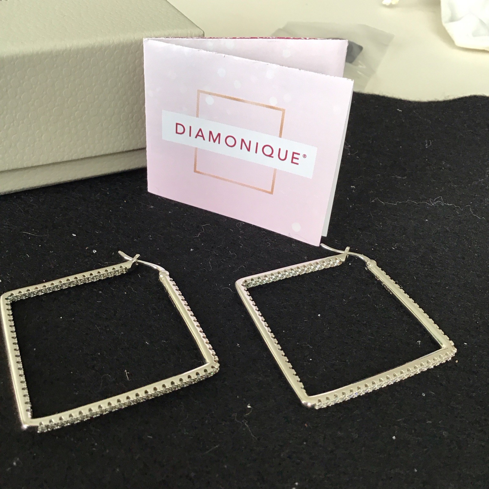 2” Inside Out Diamonique CZ Square Hoop Earrings Sterling Silver QVC – New