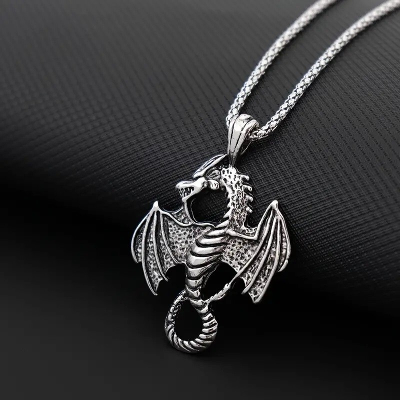 Elegant 925 Sterling Silver Charms Fashion Unique Flying Dragon Pendant Necklace