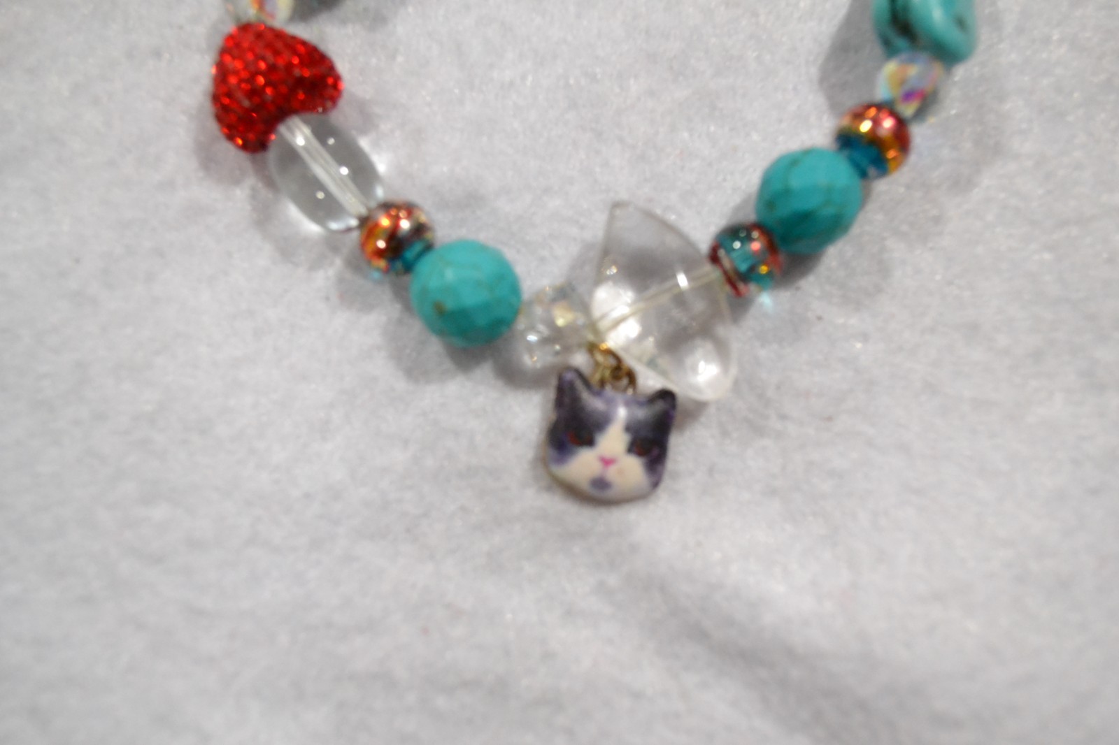 Turquoise Beaded Fashion With Cat Face Bracelet Slight Stretch Approx. 7 MM