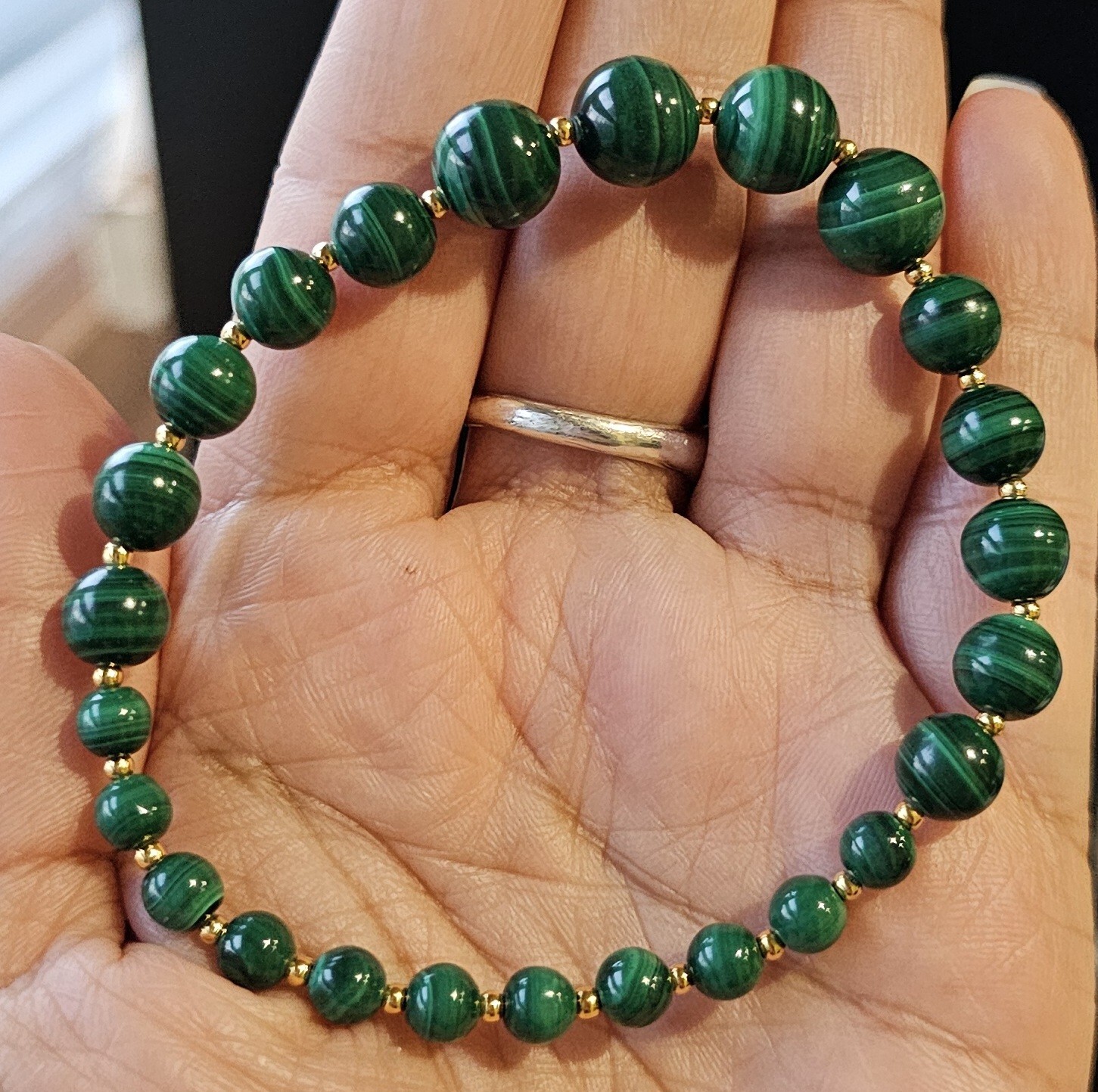 Malachite Crystal Bracelet With Gold Plated Spacers 9.5mm To 5.5mm