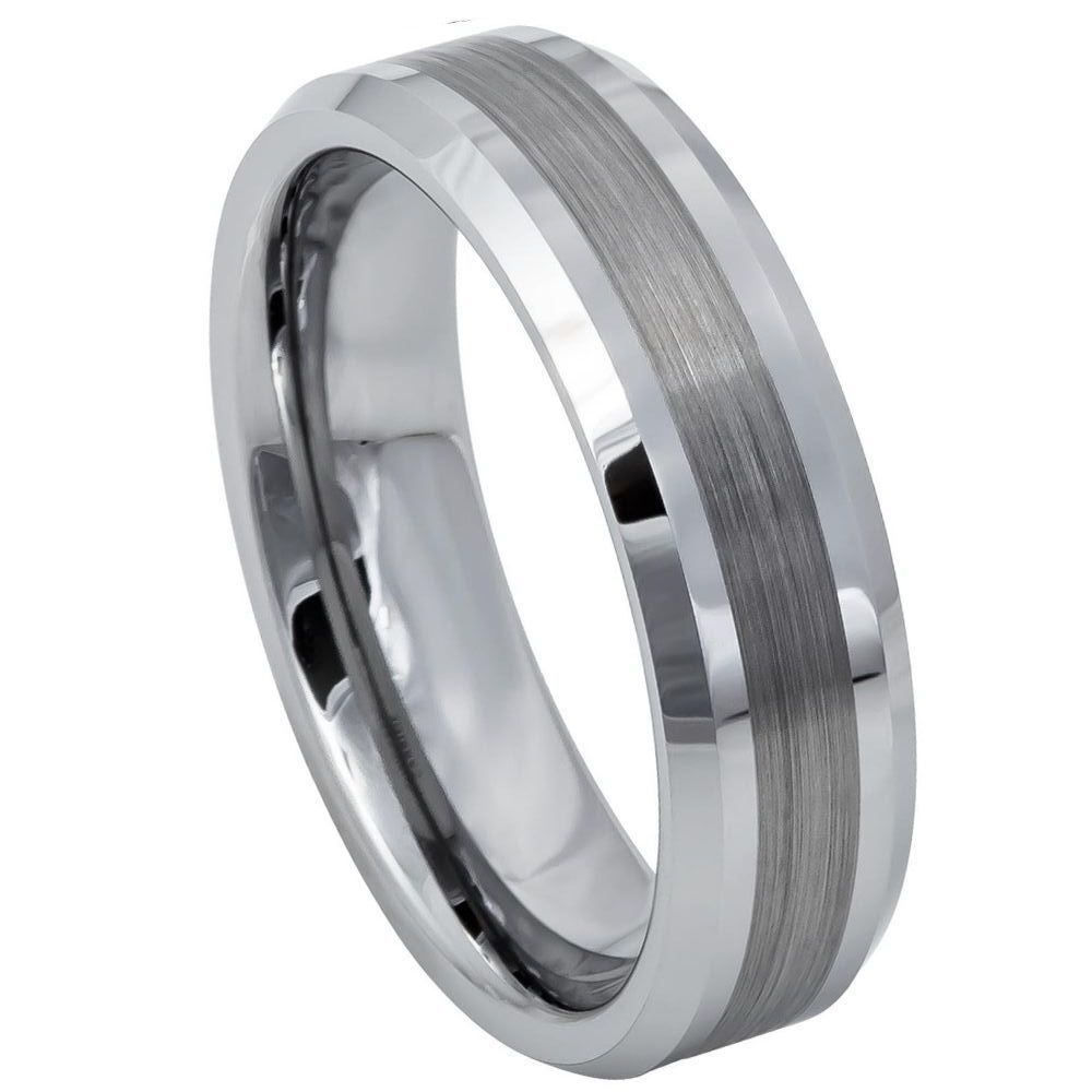 Tungsten Ring Unisex Brushed Center High Shiny Lines on each side Beveled Edge