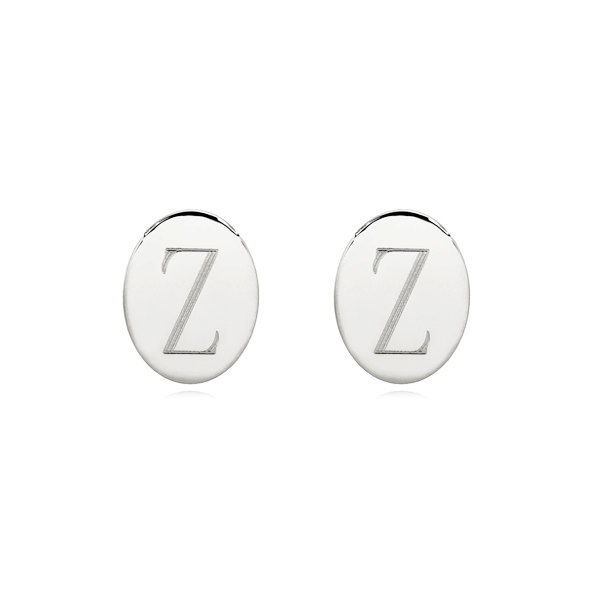1/2″ Initial Oval Disc Stud Earrings in 925 Sterling Silver