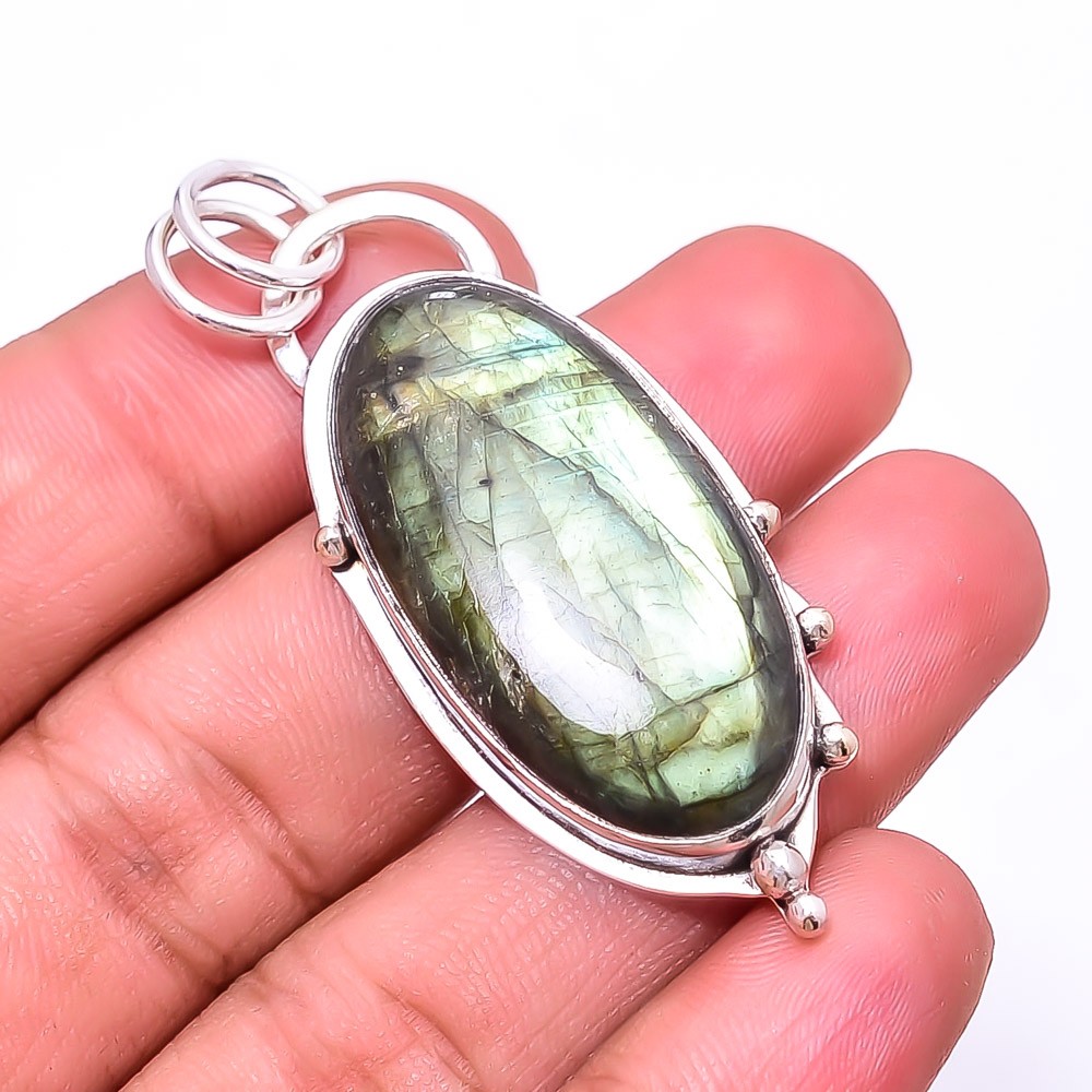 Natural Labradorite – Madagascar Gemstone 925 Sterling Silver Pendant 2.15″ P12