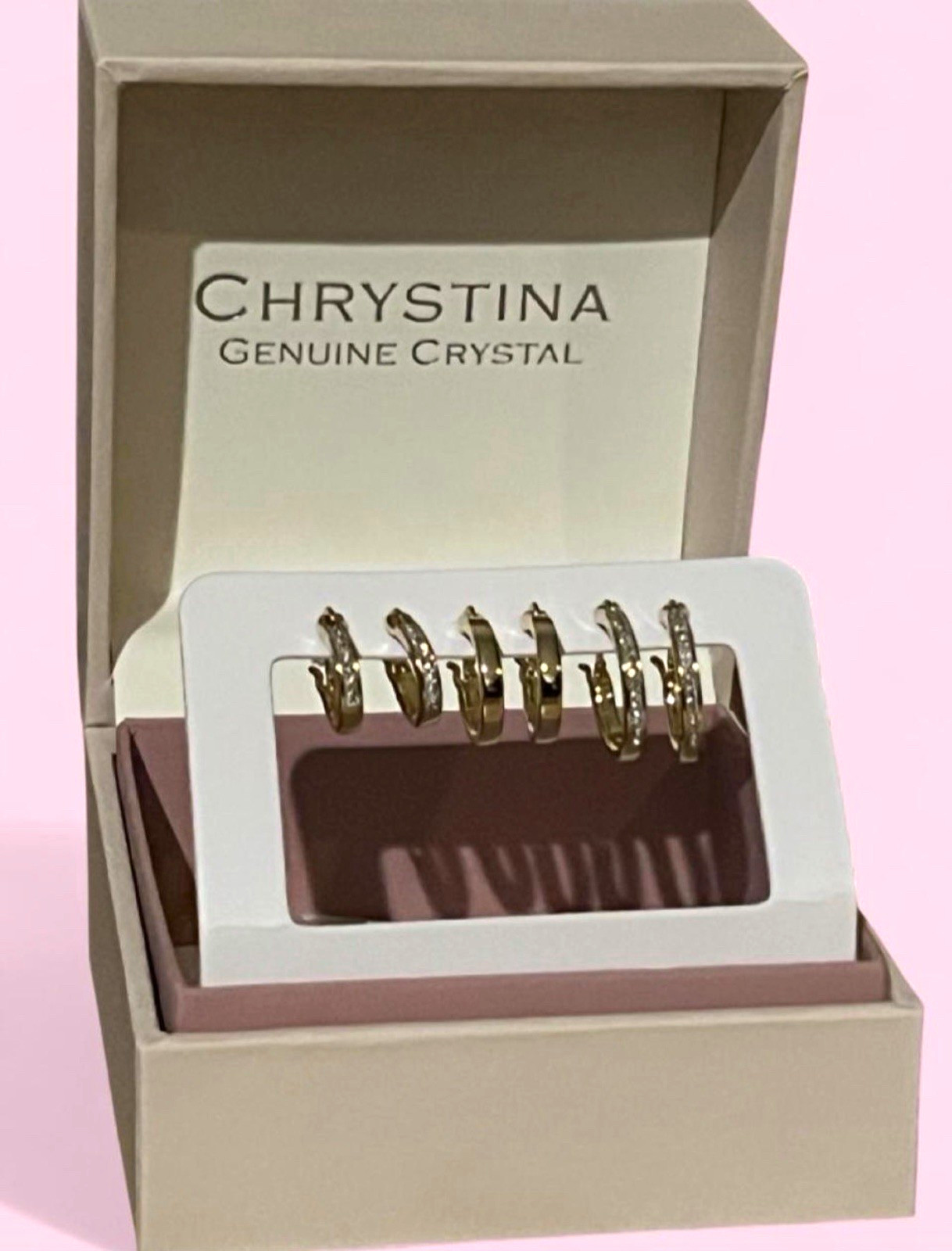 CHRYSTINA Crystal Gold Color Hinged Hoop Earrings Pavé Round Nickel-Free