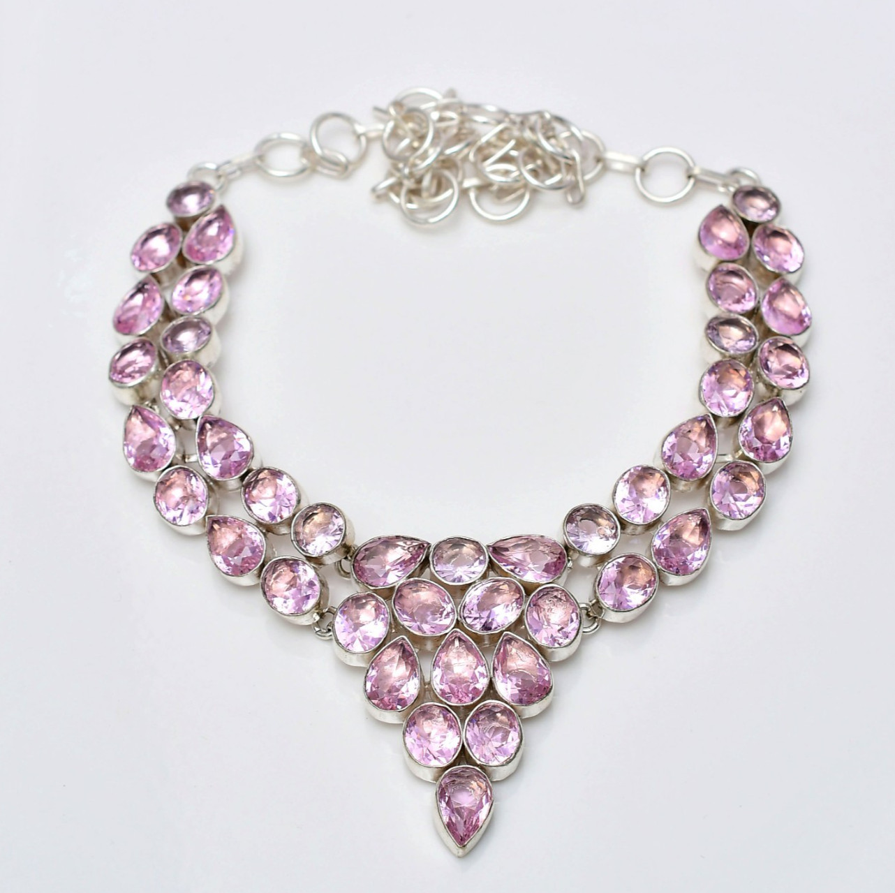 Pink Kunzite Gemstone 925 Sterling Silver Handmade Jewelry Necklace -16-18″