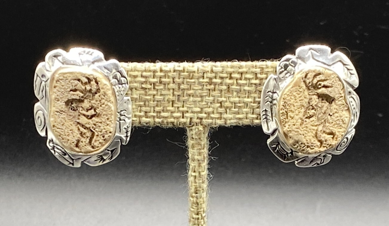 SHUBE-Sterling Silver Southwest Kokopelli Design Composite Stone Post Earrings
