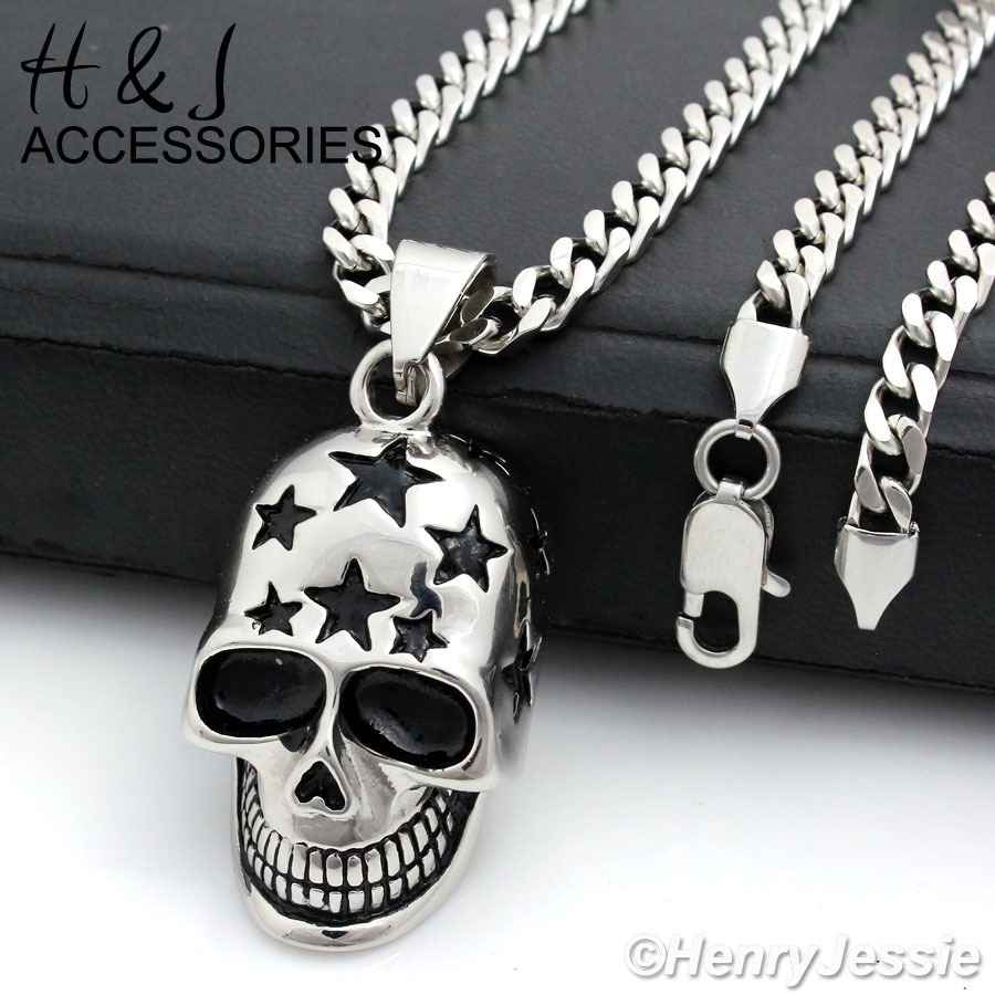 24″MEN Stainless Steel 5mm Silver Cuban Curb Link Chain Skull Head Pendant*P84