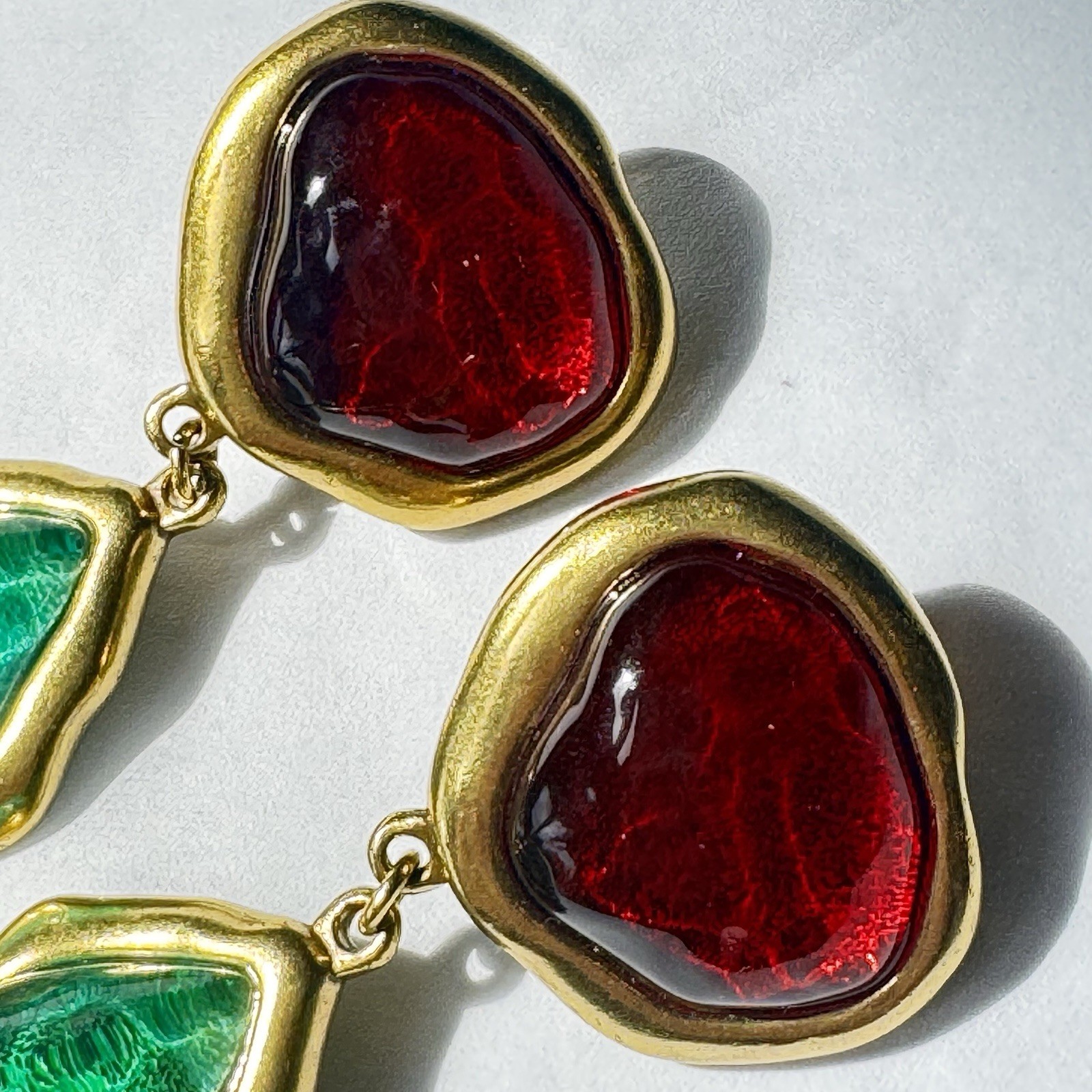 SAINT LAURENT Runway Drop Cabochon Gold Tone Earrings Designer YSL Jewelry
