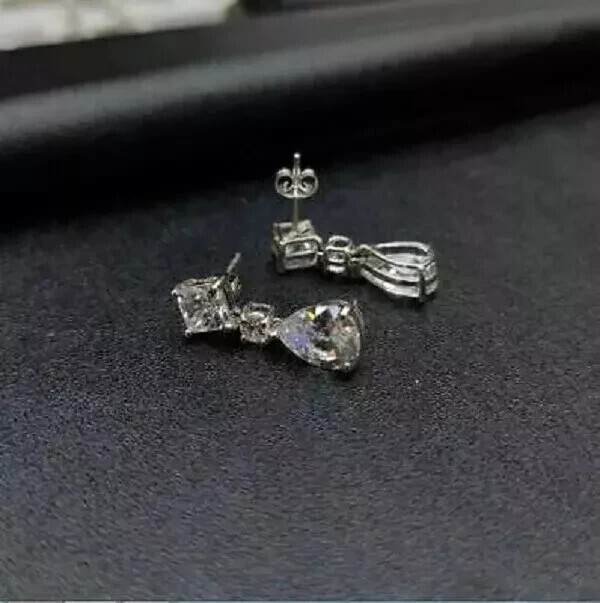 2Ct Pear Cut Simulated Diamond Drop Dangle Fancy Earrings 14K White Gold Plated