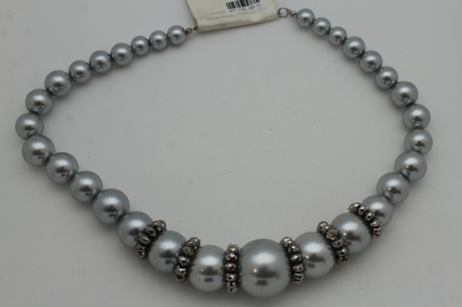 NEW Women Fashion Jewelry Short Necklace Grey Silver Imitation Pearl Beads
