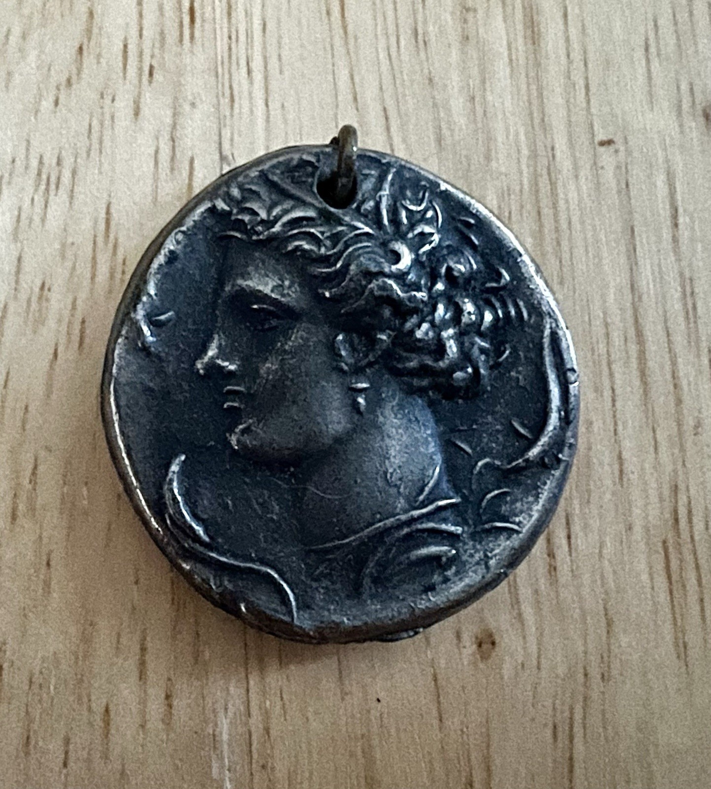 Vintage Silver Syracuse Decadrachm Ancient Greek Coin Replica Pendant Necklace