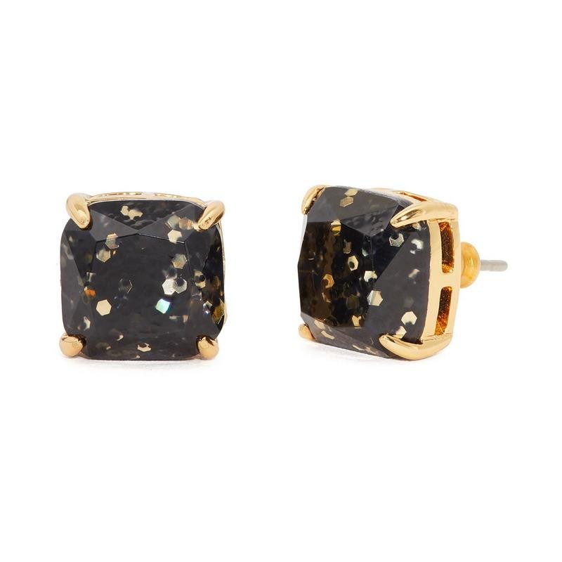NWT Kate Spade Mini square Black Gold glitter studs earring Gold Plated