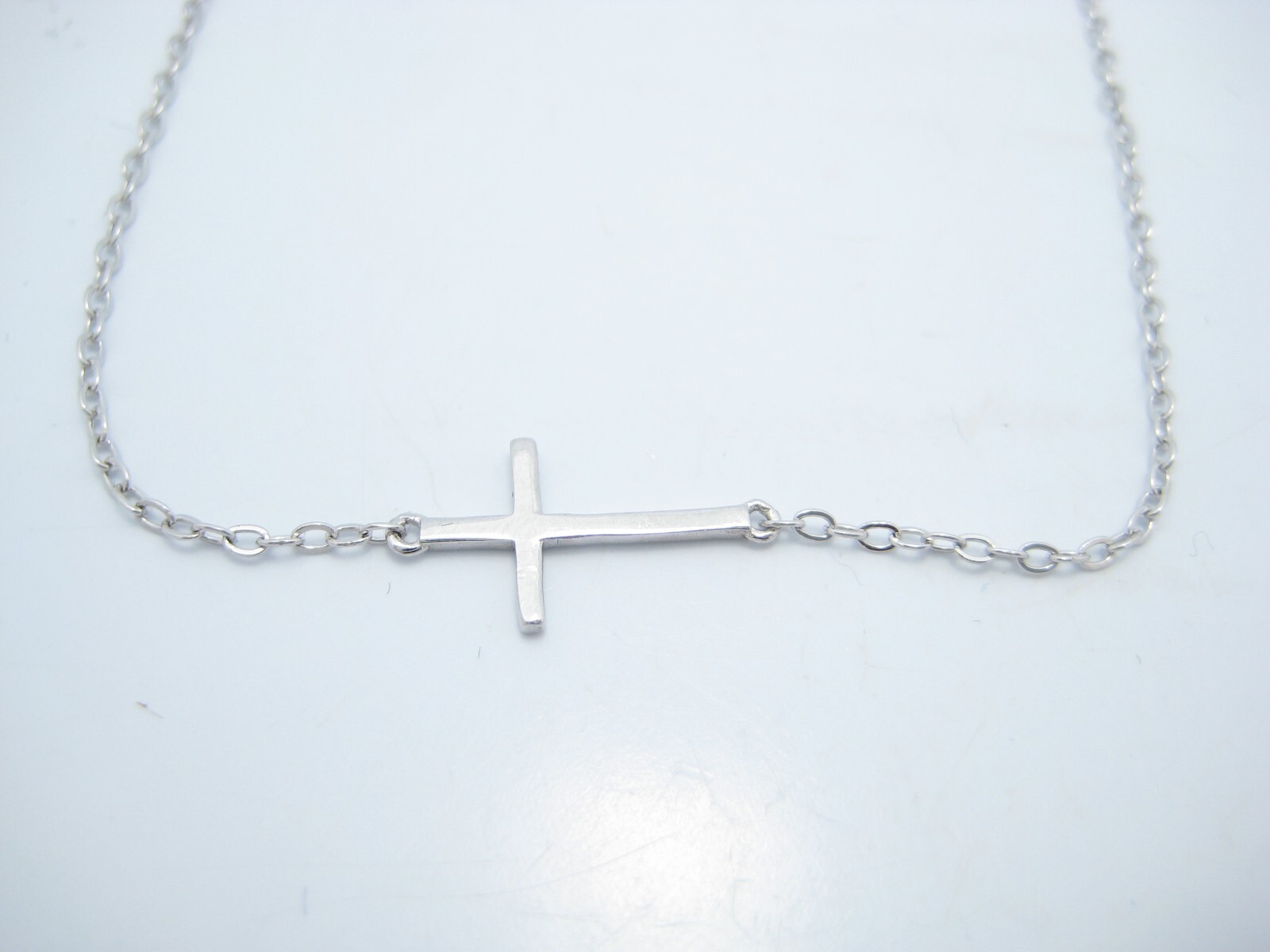 Sterling Silver 0.5mm Cross Charm Chain Link Bracelet Or Anklet 10″