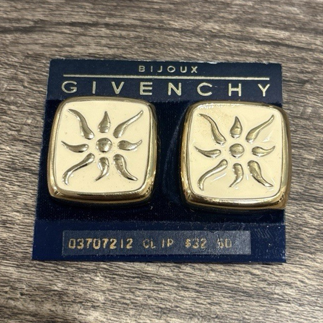 Givenchy Signed Gold Tone Square Clip-On Earrings, No Stone, G03707212