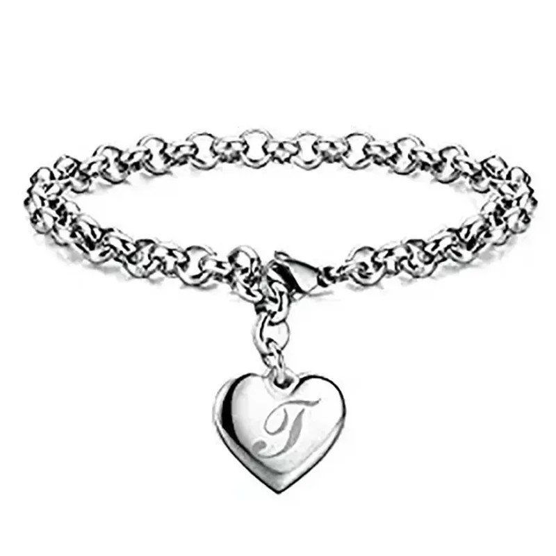 925 Sterling Silver Jewelry A-Z Letter Trinket Heart Bracelet –
