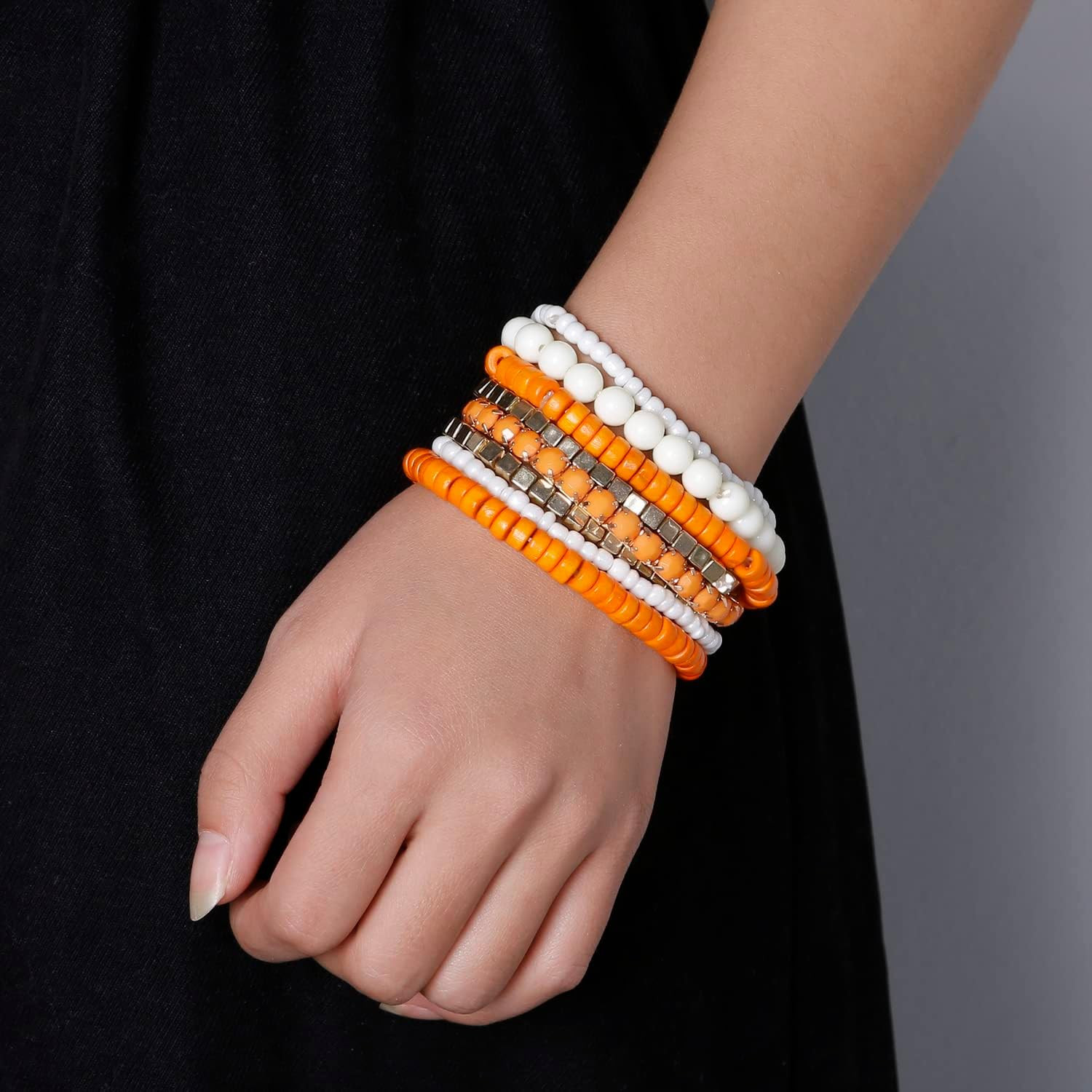 Bohemian Beads Cube Multi Strand Stretch Stackable Bangle Bracelet Set (Bl003172