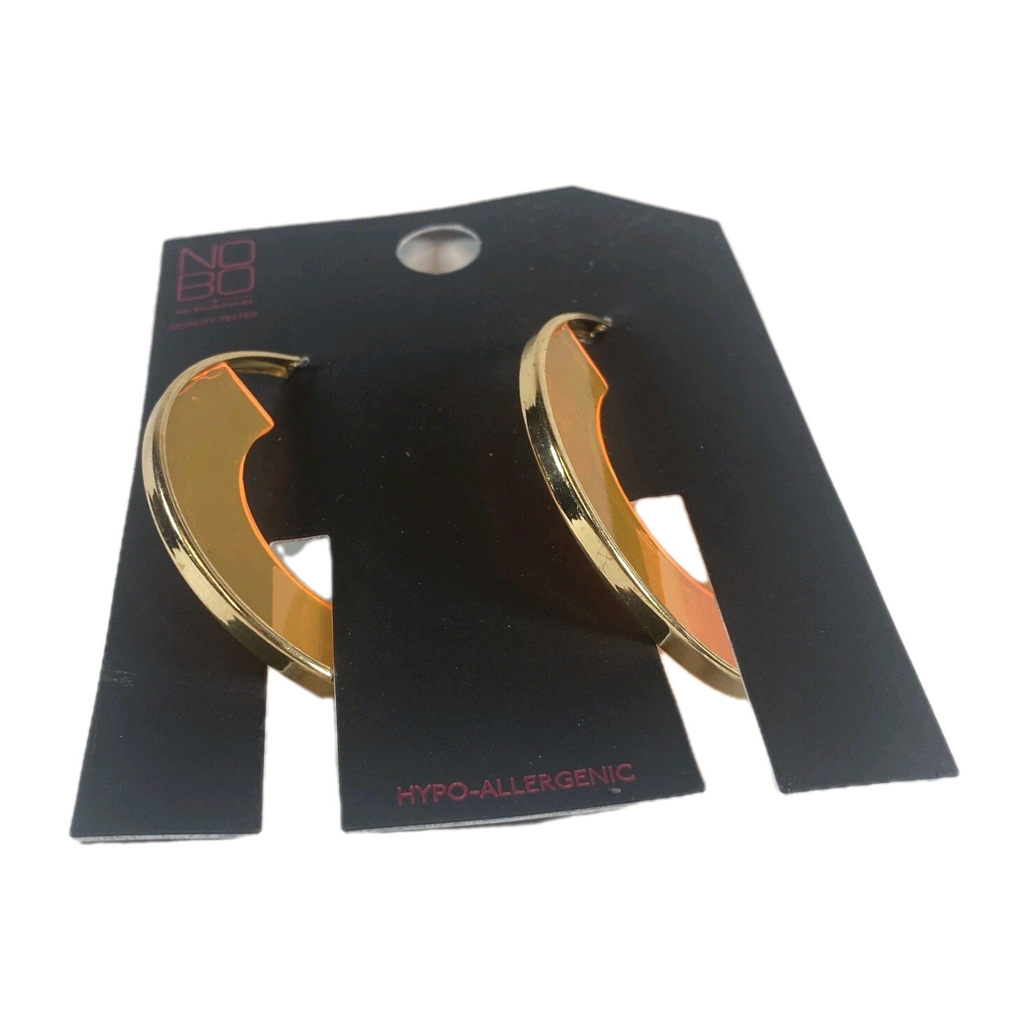 No Boundaries 1 Pair Gold Tone And Neon Orange Hoop Earrings w/ Leverback 3″