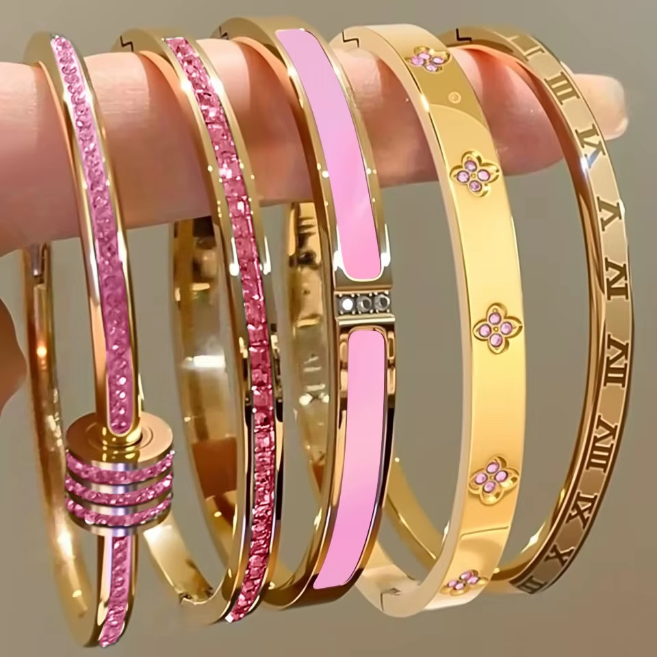 ZAKOL 5/1Pcs Sparkling Zirconia Inlaid Stainless Steel Bracelet Set for Women St