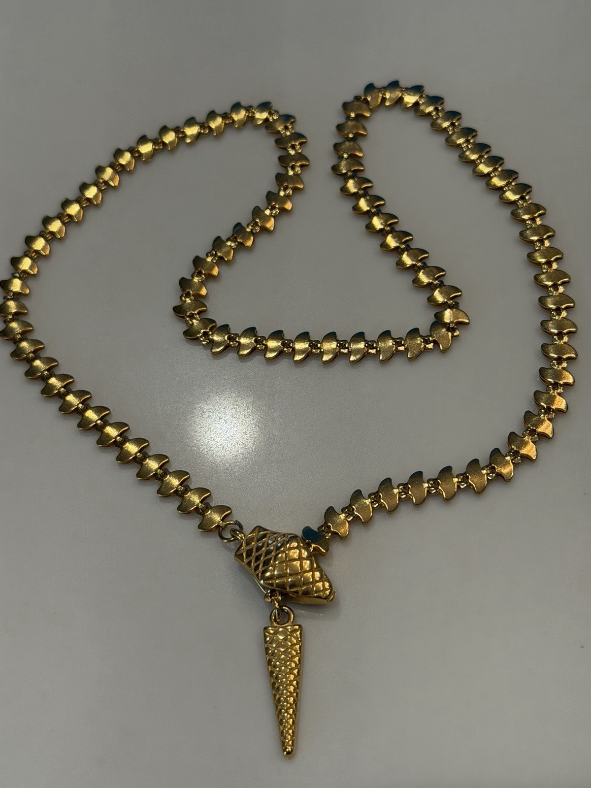 Vintage Snake Chain Lariat Necklace Gold Tone Serpent Cleo Y Shape Choker 47cm