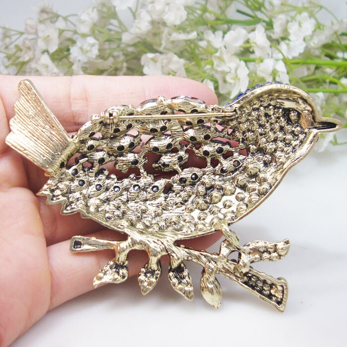 3.7″ Charming Colorful Kingfisher Bird Woman’s Brooch Pin Rhinestone Crystal