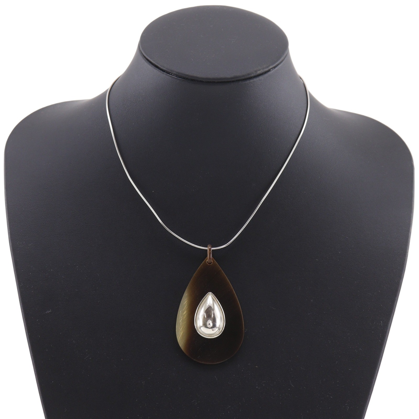 HERMES drop Necklace Silver Buffalo horn/metallic 10.2g Women