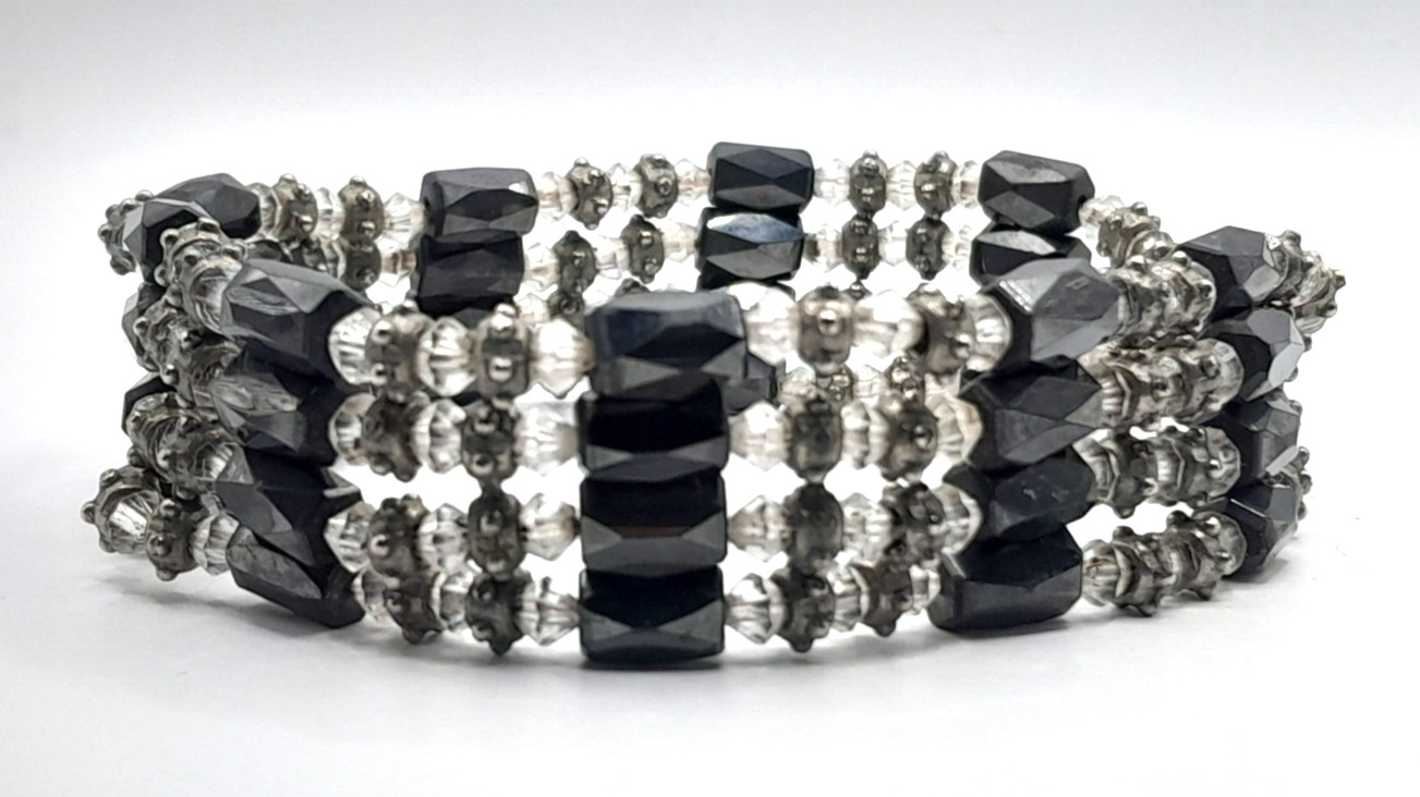 34 Inch Gray, Silver, Black Crystal Hematite Magnetic Wrap Bracelet Necklace