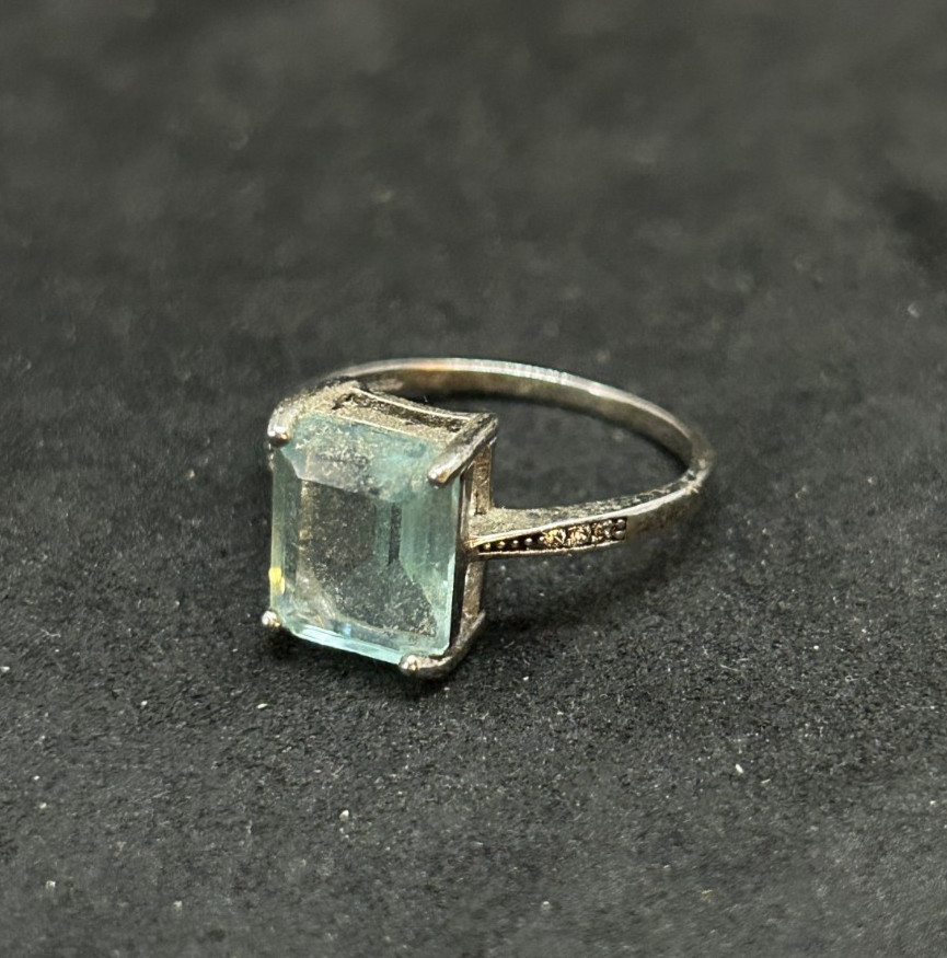 925 Sterling CZ Light Aqua Blue Topaz Ring 10.2mm Sz 7 – 2.1g