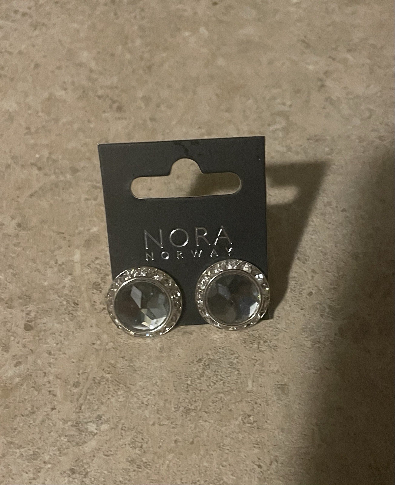 Nora Norway Round Gray Crystal Halo Stud Earrings Silver Tone Lobe