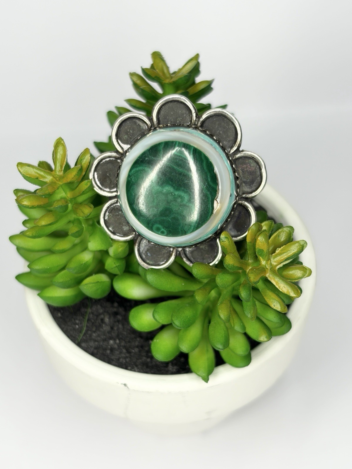 Vintage Navajo SC Sterling Silver Multi Stone Inlay Ring Size 7
