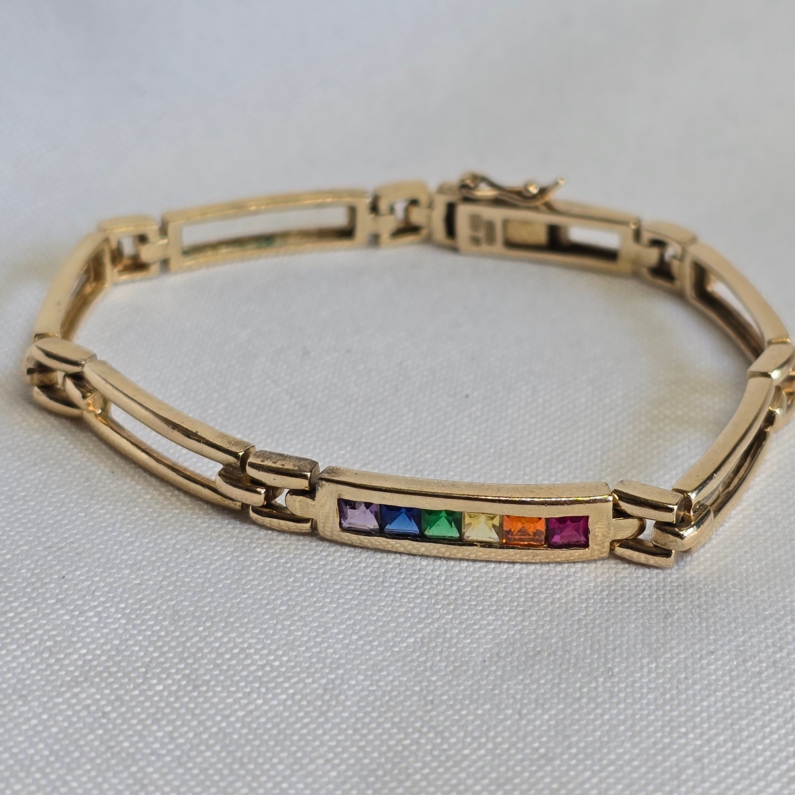 Sterling Silver Bracelet 13.5g Fine Jewelry 7.25″ Multicolor Stones *READ*
