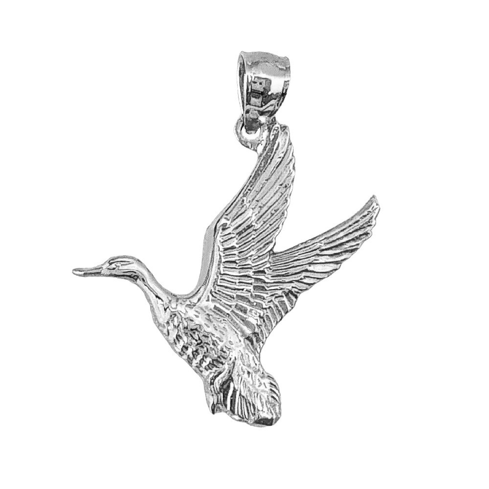 Sterling Silver Duck Mallard Pendant Charm, Made in USA, Italian Box Chain