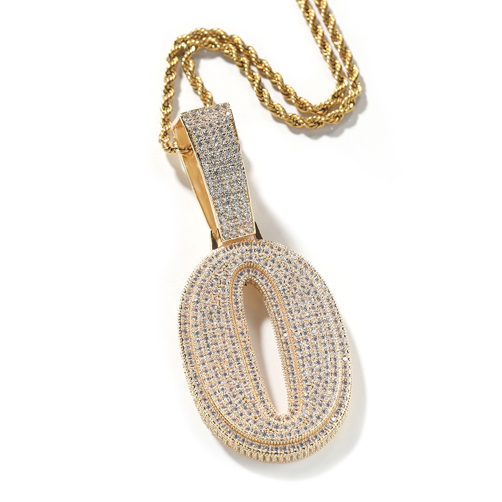 Number 0-9 Pendant Choose Sweater Necklace Gold Filled Zircon Hip Hop DJ Jewelry